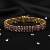 Sterling Silver Rose Gold Plated Three-Row Oval Amethyst Bracelet - Top View