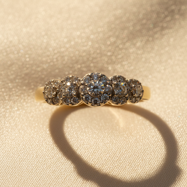 10K Yellow Gold Diamond Three-Flower Cluster Ladies Anniversary Ring - marketing image detail