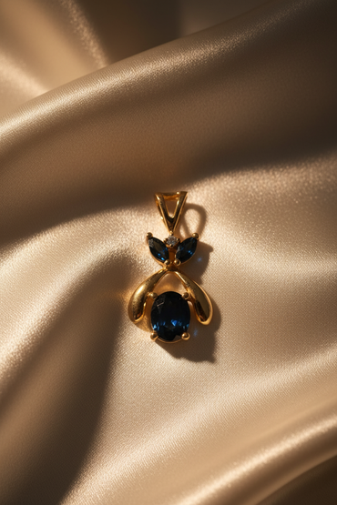 14K Yellow Gold Sapphire & Diamond Pendant – Front View