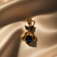 14K Yellow Gold Sapphire & Diamond Pendant – Front View