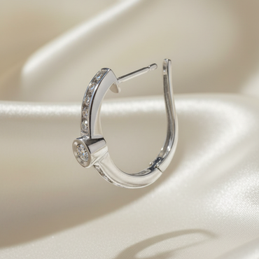 14K White Gold Channel Diamond Hoop Earrings – Bezel Detail