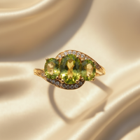 10K Yellow Gold Three-Stone Peridot & Diamond Bypass Ring - editorial top down