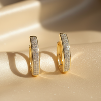 10K Yellow Gold Natural Diamond Huggie Hoop Earrings - Marketing Image