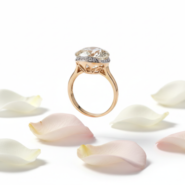 14K Yellow Gold Round Lime Quartz Diamond Ring