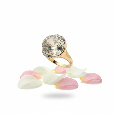 14K Yellow Gold Round Lime Quartz Diamond Ring