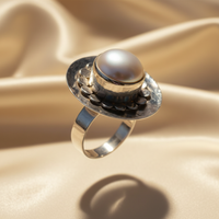 Sterling Silver Mabe Pearl Bezel Cocktail Ring - Three-Quarter View