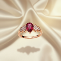 14K Rose Gold Pear-Cut Ruby & Diamond Ring - Front View