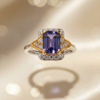 14K two-tone gold 1.04ct tanzanite and .24ctw diamond halo ring, elevated view
