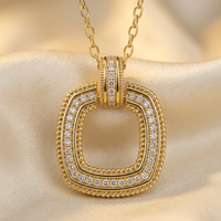 DOV 18K yellow gold diamond open cushion pendant, front view