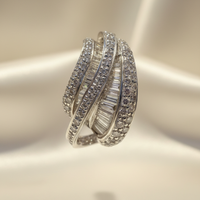 18K white gold diamond swirl bypass slide pendant front view