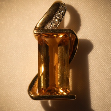 14K Yellow Gold Checkerboard Citrine & Diamond Pendant - editorial front