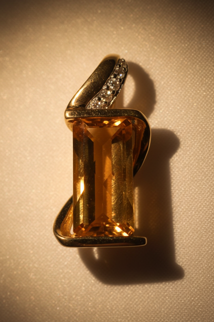 14K Yellow Gold Checkerboard Citrine & Diamond Pendant - editorial front