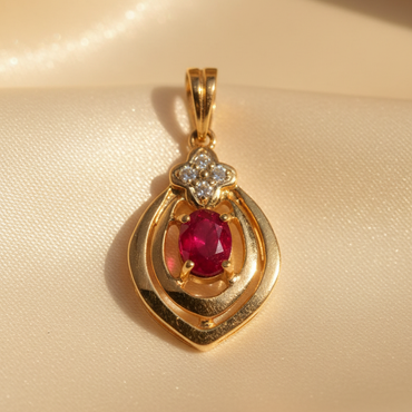 14K Yellow Gold Ruby & Diamond Pendant - angle 2