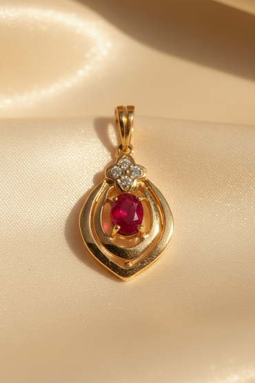 14K Yellow Gold Ruby & Diamond Pendant - angle 2