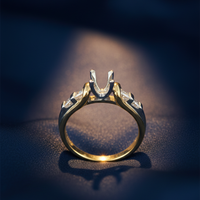 14K Two-Tone Princess Cut Diamond Semi-Mount Engagement Ring on midnight blue silk backdrop editorial marketing image
