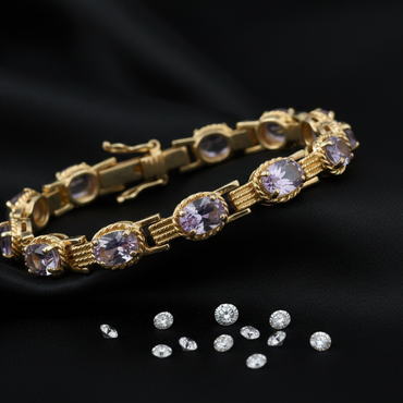 10K Yellow Gold Oval Amethyst Link Bracelet - Draped View