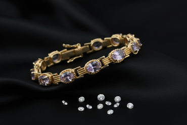 10K Yellow Gold Oval Amethyst Link Bracelet - Draped View