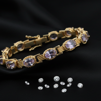 10K Yellow Gold Oval Amethyst Link Bracelet - Draped View