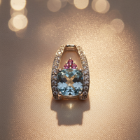 14K White Gold Aquamarine Pink Sapphire & Diamond Pendant - editorial top down