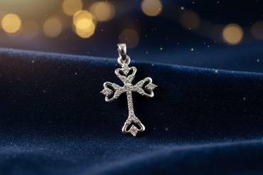 1/12 CTW Natural Diamond Heart Cross Pendant in 10K White Gold