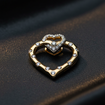 10K Yellow Gold Diamond Double Heart Slide Pendant – Diamond and Slide Detail