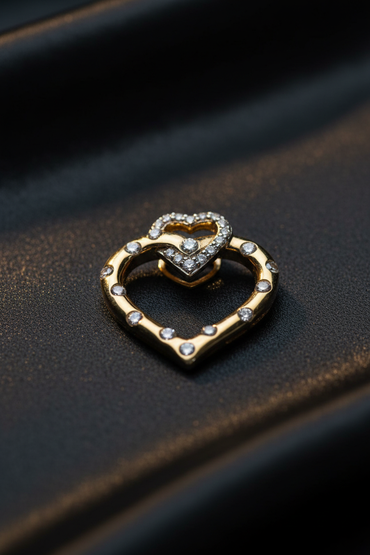 10K Yellow Gold Diamond Double Heart Slide Pendant – Diamond and Slide Detail