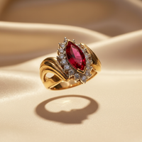 10K Two-Tone Gold Marquise Created Ruby & Diamond Halo Ring - Marketing Image 4