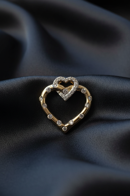 10K Yellow Gold Diamond Double Heart Slide Pendant – Front View