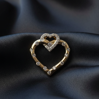 10K Yellow Gold Diamond Double Heart Slide Pendant – Front View