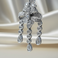 14K white gold Art Deco diamond chandelier pendant - editorial left angle
