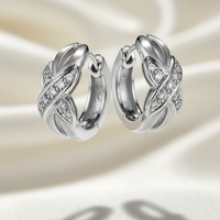 14K White Gold Brushed X Diamond Hoop Earrings – Three-Quarter View
