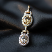 14K Yellow Gold Olive Quartz White Topaz Diamond Halo Double Drop Pendant – Connection Detail