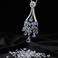 14K White Gold Tanzanite Diamond Chandelier Necklace - Three-Quarter Angle