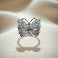 10K White Gold Diamond Pavé Butterfly Ring — top-down full pavé diamond coverage