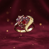 14K yellow gold heart garnet ring luxury editorial marketing photo