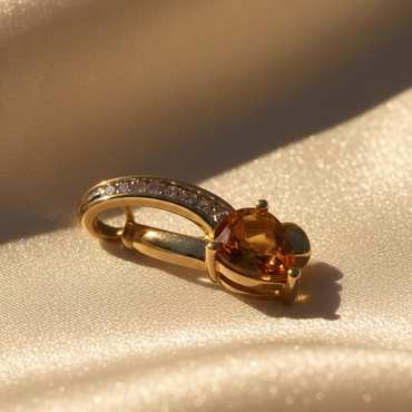 14K Yellow Gold Pear Citrine & Diamond Pendant - editorial three quarter