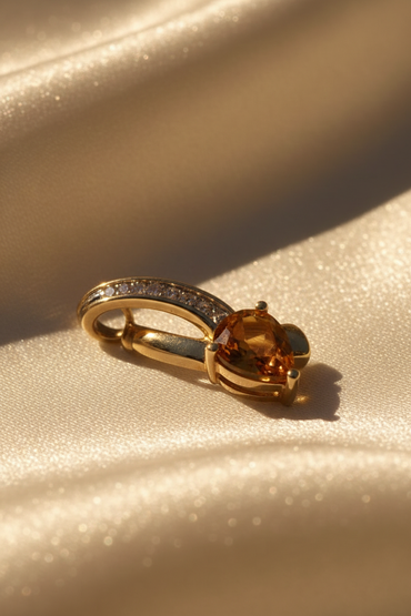 14K Yellow Gold Pear Citrine & Diamond Pendant - editorial three quarter