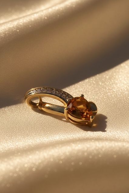 14K Yellow Gold Pear Citrine & Diamond Pendant - editorial three quarter
