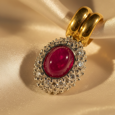 18K Two-Tone Gold Ruby & Diamond Pendant - angle 3
