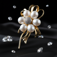 Yellow gold freshwater pearl flower pendant - three-quarter with stem