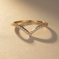 10K Yellow Gold Diamond Chevron Style Ladies Wedding Band - marketing image detail