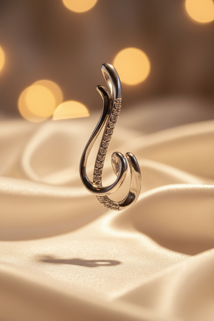 Diamond swirl pendant sterling silver editorial marketing image