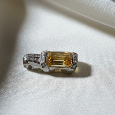 14K White Gold Emerald-Cut Citrine and Diamond Art Deco Pendant - side profile
