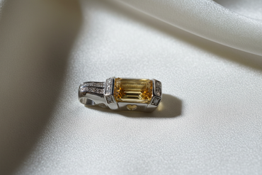 14K White Gold Emerald-Cut Citrine and Diamond Art Deco Pendant - side profile
