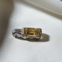 14K White Gold Emerald-Cut Citrine and Diamond Art Deco Pendant - side profile