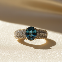 14K Yellow Gold London Blue Topaz & Diamond Ring - side profile