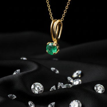 10K Yellow Gold Round Emerald Solitaire Pendant - Three-Quarter Angle