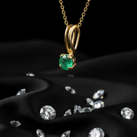 10K Yellow Gold Round Emerald Solitaire Pendant - Three-Quarter Angle