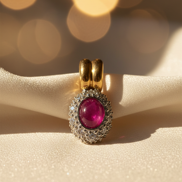 18K Two-Tone Gold Ruby & Diamond Pendant - angle 1