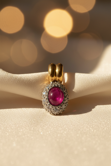 18K Two-Tone Gold Ruby & Diamond Pendant - angle 1